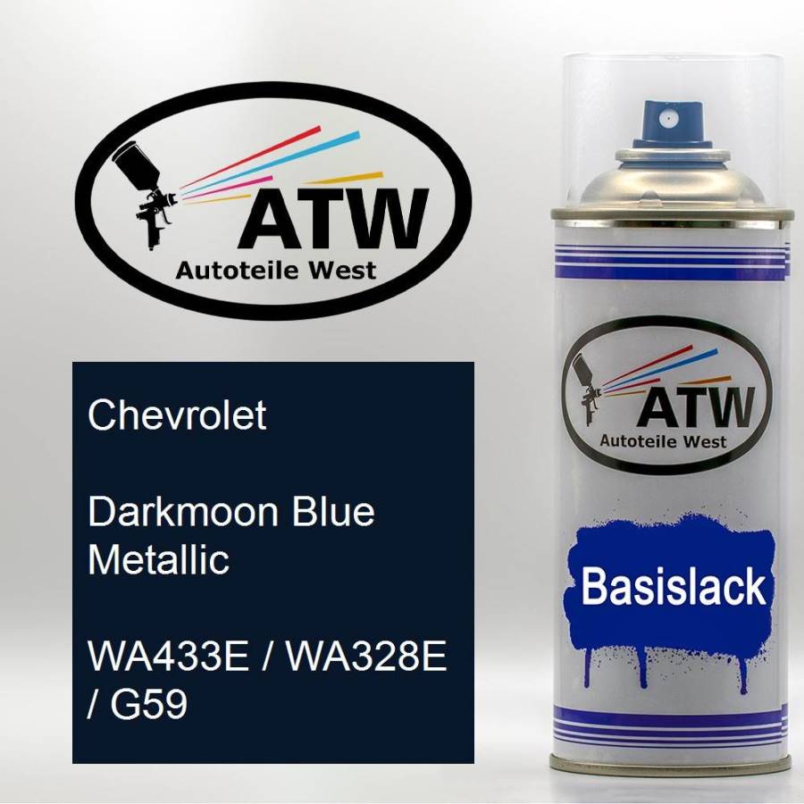 Chevrolet, Darkmoon Blue Metallic, WA433E / WA328E / G59: 400ml Sprühdose, von ATW Autoteile West.